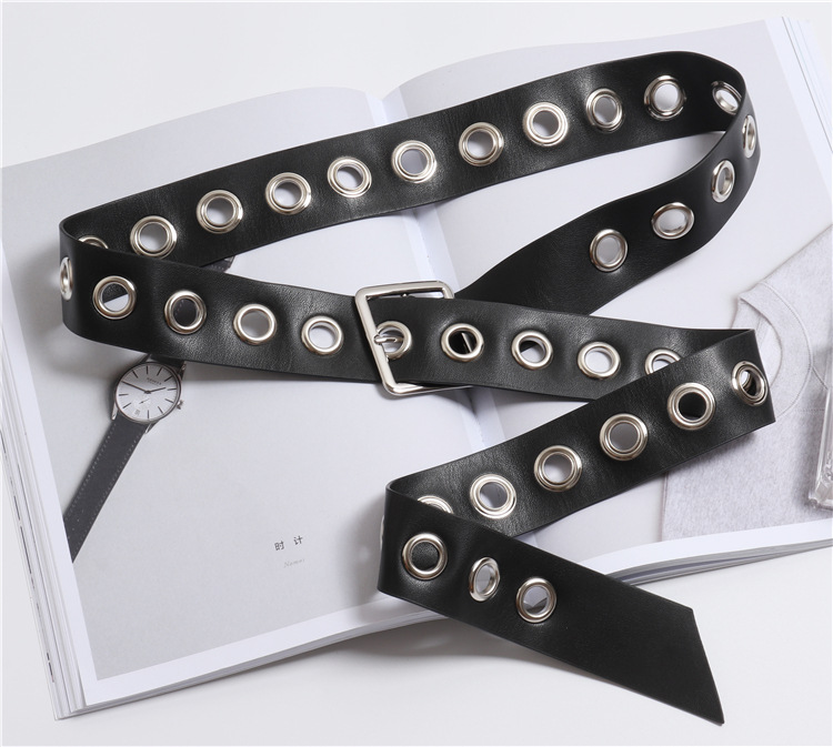 European And American Fashion Big Eyelet Square Buckle Corset Pin Buckle Pu Belt display picture 2