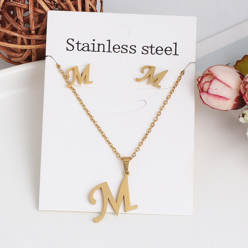 New Simple Letter Necklace Earrings Set Of 26 Letters Simple Creative Jewelry Stainless Steel display picture 17