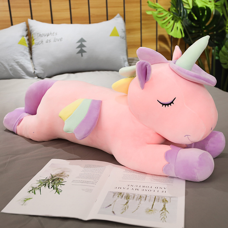 Net Red Software Cute Unicorn Plush Doll Girl Sleeping Long Pillow Rag Doll Colorful Horse Doll Gift