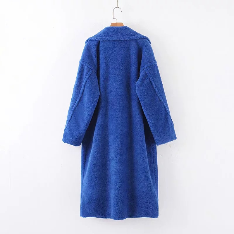 Cotton-padded thick lapel long lamb wool coat NSAC16295