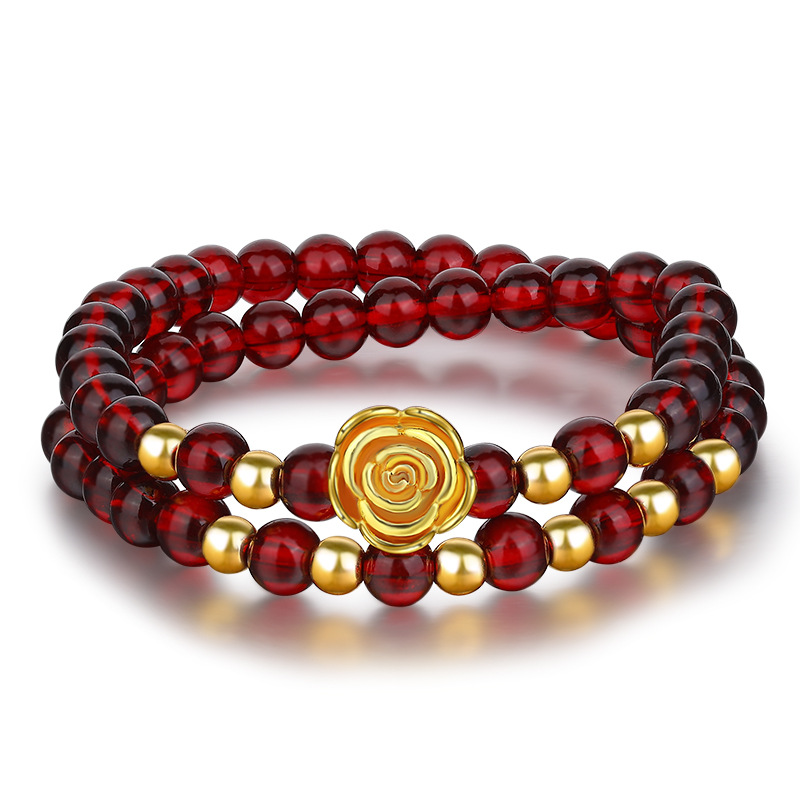 Guldrosarmband 3D hårt guld sandguld Granat flercirkelarmband agat damer modiga onlinebutik presenter_voghion.com
