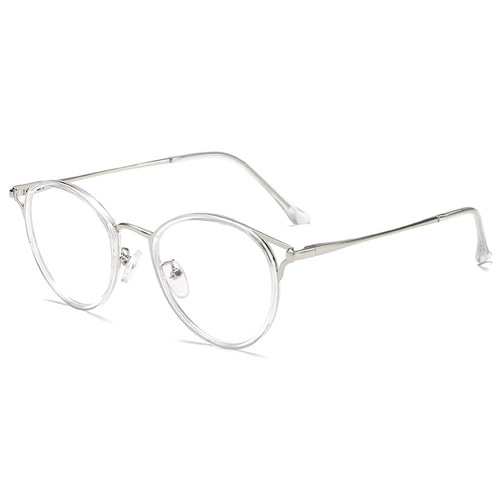 Full-frame retro metal eyeglass frames, plano glasses, anti-blue light glasses, available with prescription lenses, cat-ear style frames.