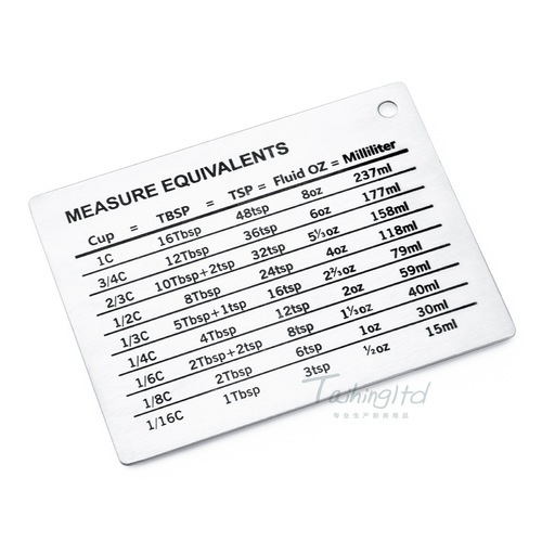 304不锈钢冰箱贴 带磁刻度板 烘焙单位对照表 升级清晰加黑刻度