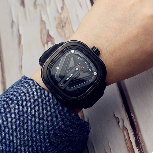 Punk style square turntable boys' new concept watch trendy men's fashion watch versatile belt quartz watch unicorn watch