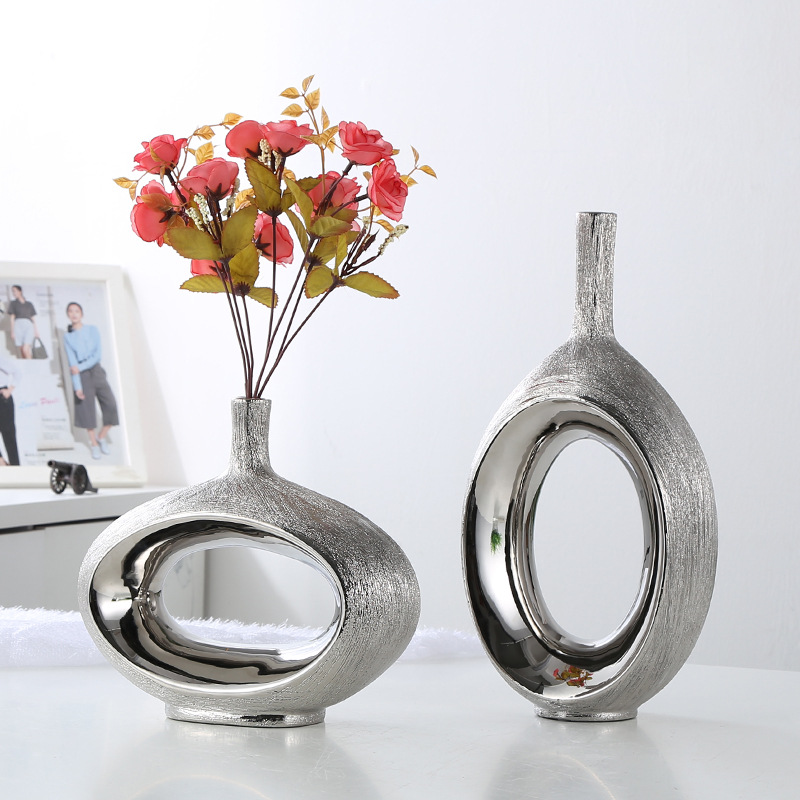 Light Luxury Scandinavian Electroplated Brushed Ceramic Vase Modern Fashion Home Soft Decoration Model Room Desktop Decoration