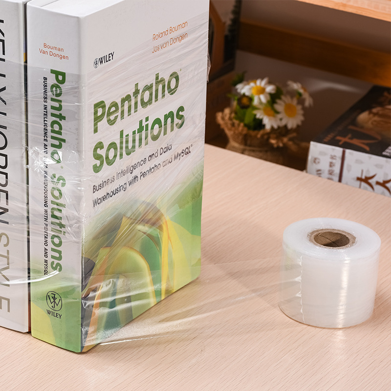 Material de embalaje de PE película de estiramiento transparente película de bobinado envoltura de plástico industrial pequeño rollo de alambre película de embalaje 6cm/rollo