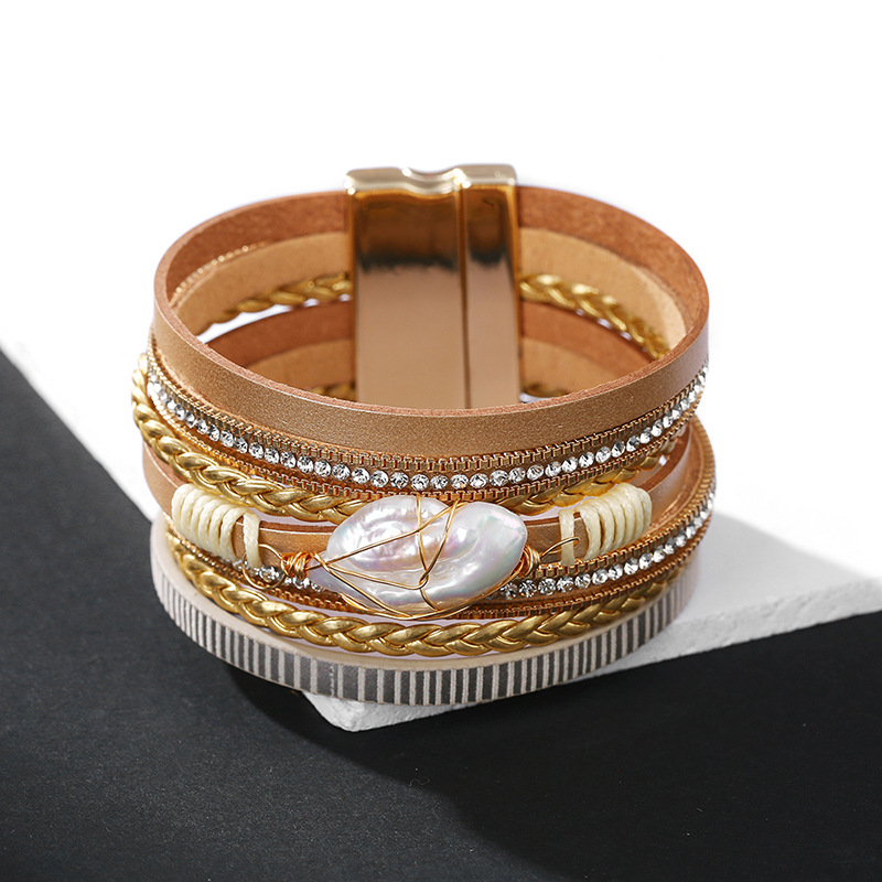 Bohemian fashion pearl tied rope braided bracelet