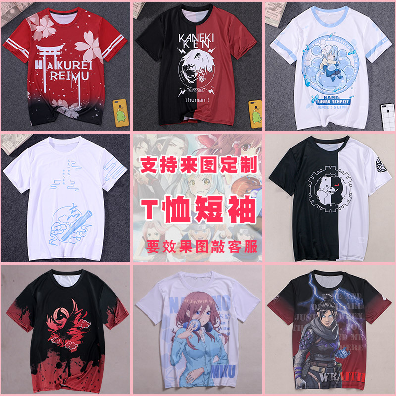 一件代发 动漫牛奶丝圆领套头学生宽松短袖全彩印花T恤来图定做