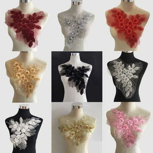 Embroidery three-dimensional hot diamond beads lace collar sequin accessories DIY applique clothing patches lace accessories wholesale