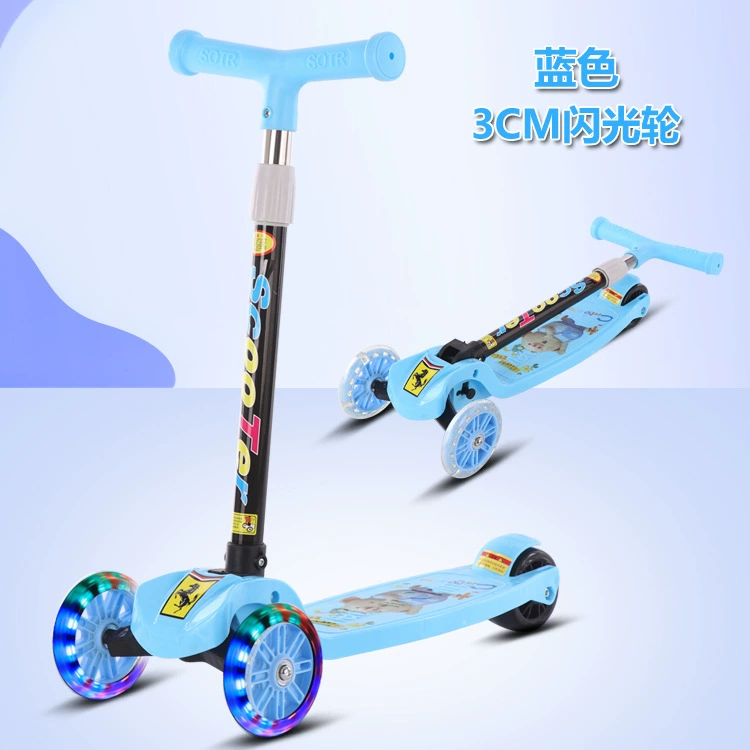 Folding children's three-wheel flashing scooter, three in one