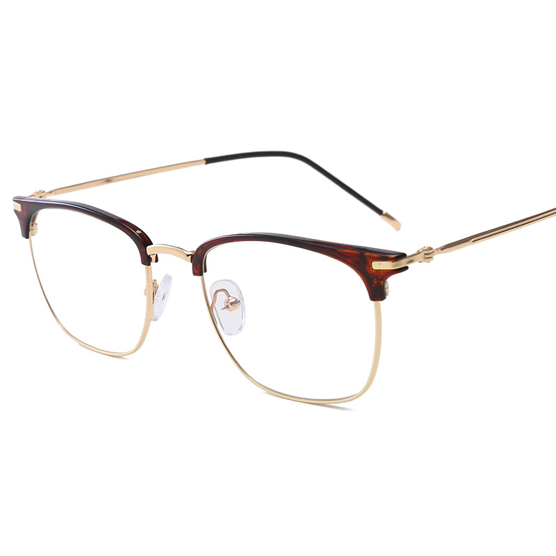 Metal marco óptico negocio simple gafas ceja miopía gafas marco óptico gafas moda anti-azul claro gafas lisas