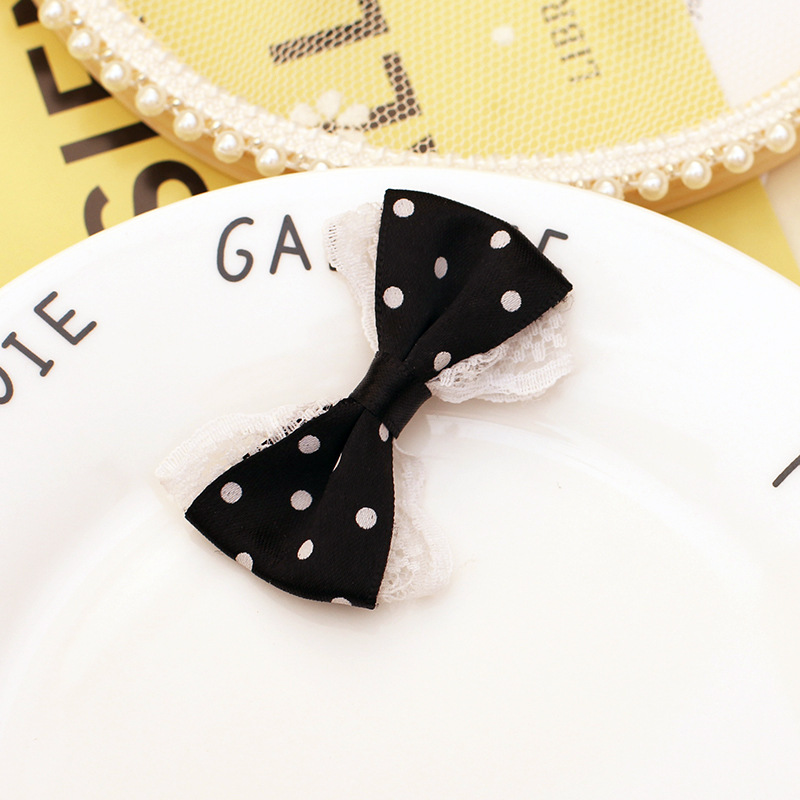 八分涤纶印点蕾丝蝴蝶结