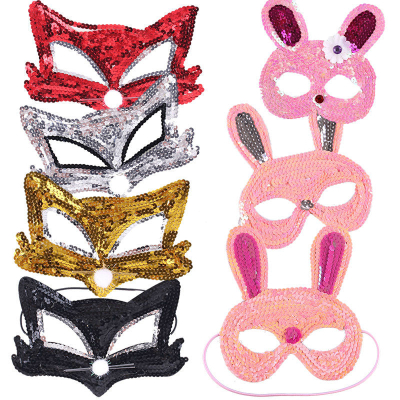 Máscara de disfraces para niños Halloween kindergarten máscara de rendimiento suministros conejito Fox animal máscara de lentejuelas