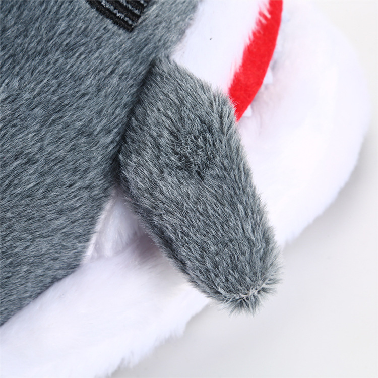 Pantofole di peluche con testa di squalo, suola spessa, 3D, per interni, calde, casa, cartone animato, scarpe di cotone_voghion.com