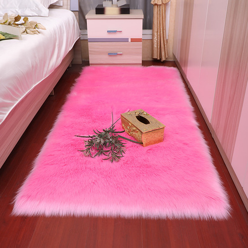White plush bedside rug, bedroom full-area faux wool carpet, long-pile floor mat for bay windows, living room and display window area rug