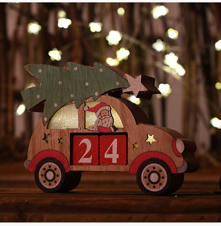 Maison & Jardin Haube Nouvelle décoration de Noël créative Ornements de calendrier de voiture en bois Compte à rebours de voiture pour les personnes âgées_voghion.com