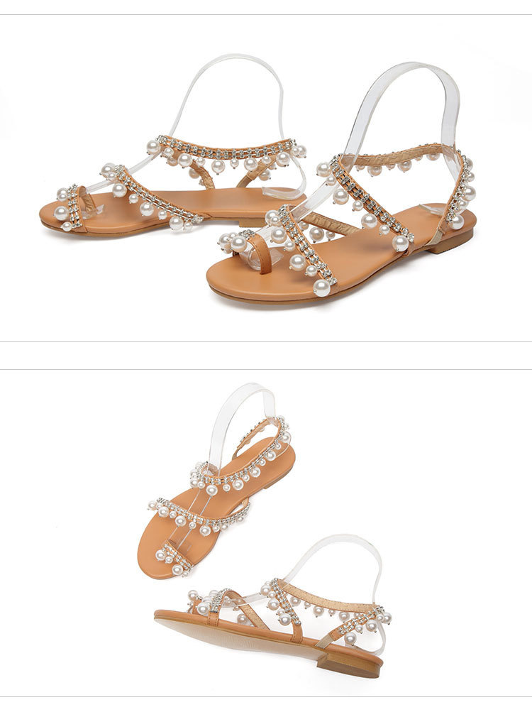 New flat pearl sandals with fringe plus size sandals_voghion.com