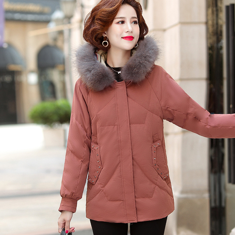 mom Down Jackets have cash less than that is registered in the accounts Easy Korean Edition 2019 new pattern Middle and old age Little Real fur collar White duck down coat