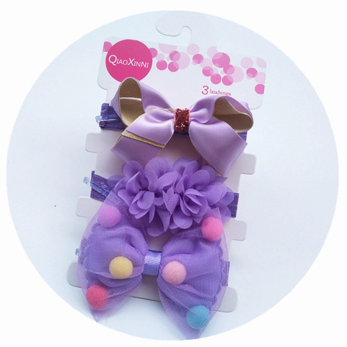 Stylish Korean style baby hair accessories three-piece set, bow headband, baby girl sponge ball headband headwear supply source
