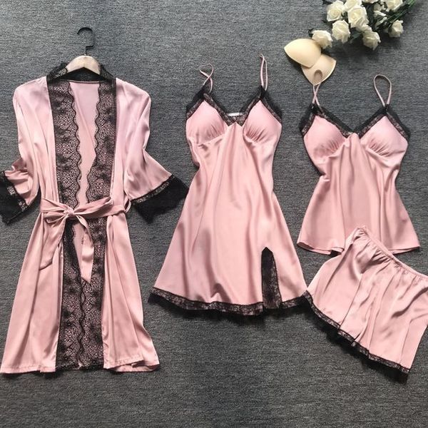 Summer sexy pajamas 4-piece Korean version suspender with breast pad pajamas