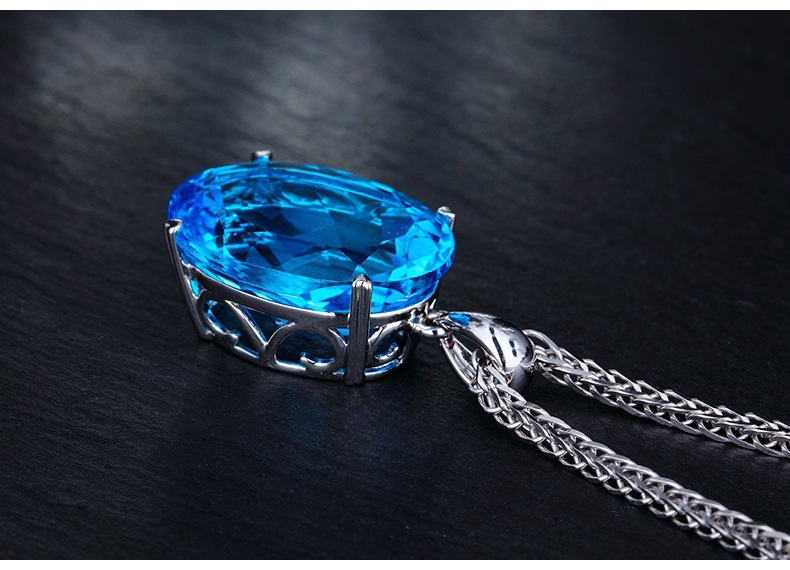 fashion simple rhinestone topaz pendant alloy necklace