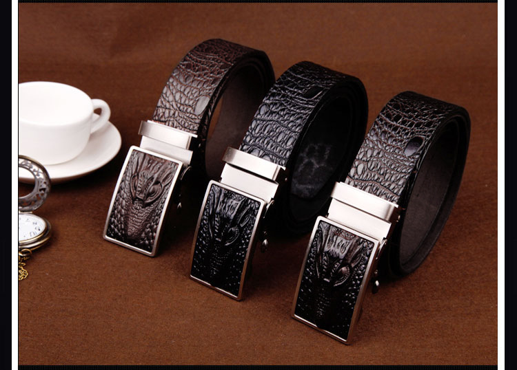 Men's Belt Automatic Sliding Buckle Belt Faucet Leather Leading Crocodile Pattern Cowhide Casual Belt display picture 21