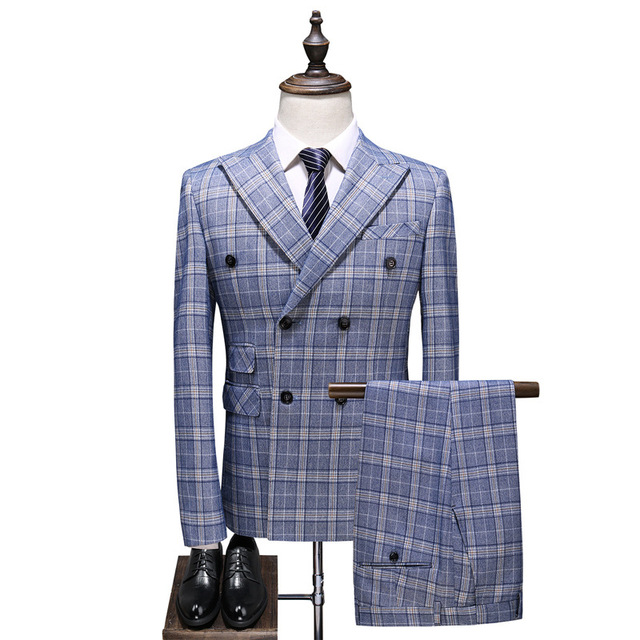 European and American professional suit three piece suit with plaid pattern