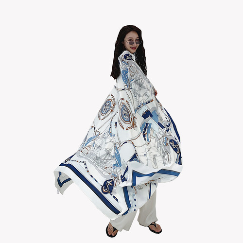 Sun protection beach towel, seaside silk scarf, versatile summer thin oversized shawl, dual-purpose gauze scarf, women's summer light scarf
