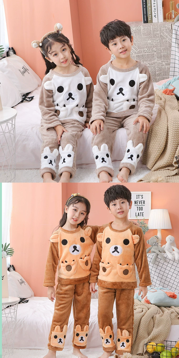 kids Christmas Coral velvet pyjamas set Pajamas for girls winter warm Flannel long sleeved sleepwear suit boys new year homewear cotton baby nightgown