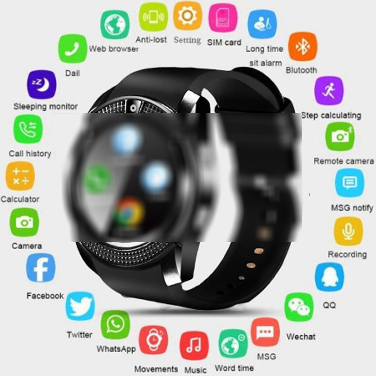 Factory explosion models V8 intelligence watch adult fashion Insert card motion information Remind Pedometer Heart Rate multi-function