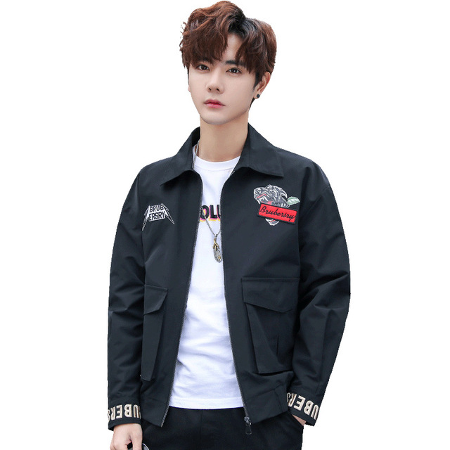 Men’s Lapel embroidered letter coat in spring and Autumn