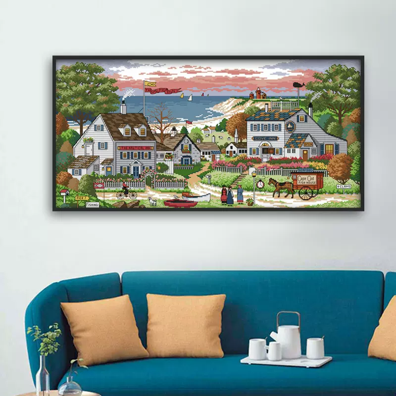 针功夫十字绣2019新款绣客厅小件舒适小海湾风景系列刺绣材料代发