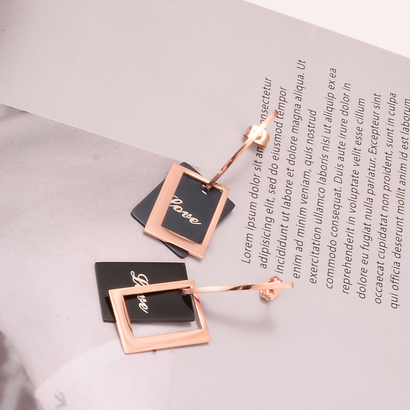 Fashion Hollow Black Long Square Titanium Steel Earrings Wholesale Nihaojewelry display picture 9