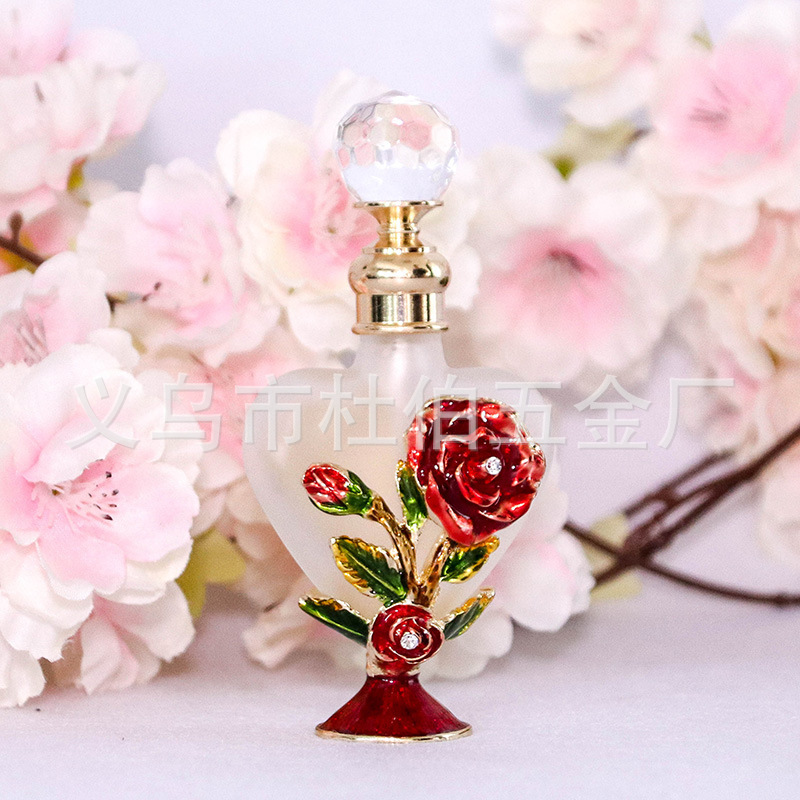 欧美风格珐琅玫瑰分装瓶 12ML心型玻璃分装瓶 义乌厂家直销