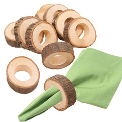Creative Wooden Napkin Ring Wedding Table Decor Hotel Table Setting Rustic Tree Bark Wood Stake Craft Ornament