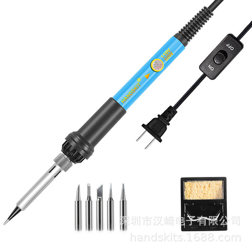60W switch adjustable temperature internal heating electric soldering iron set with soldering iron stand and 5 soldering iron tips