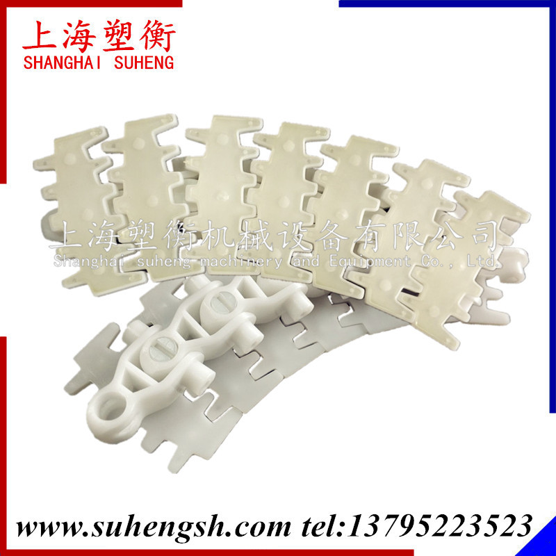 63宽转弯柔性链防滑塑料平板链板7000R齿形链加橡胶止滑输送链板