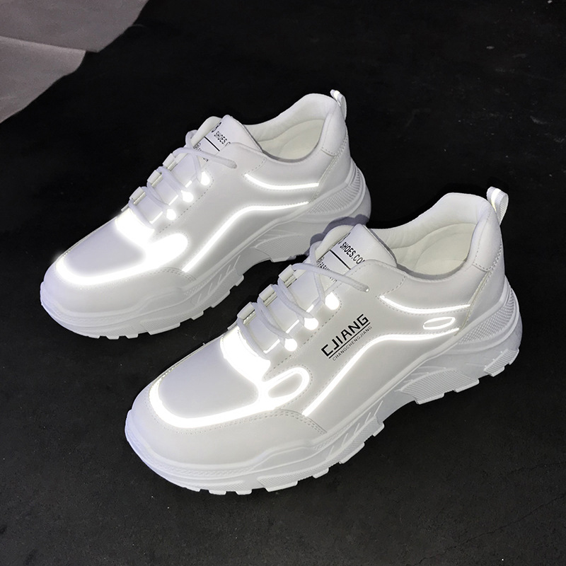 2019新款休闲鞋男春季韩版运动小白板鞋男鞋厚底增高反光老爹鞋