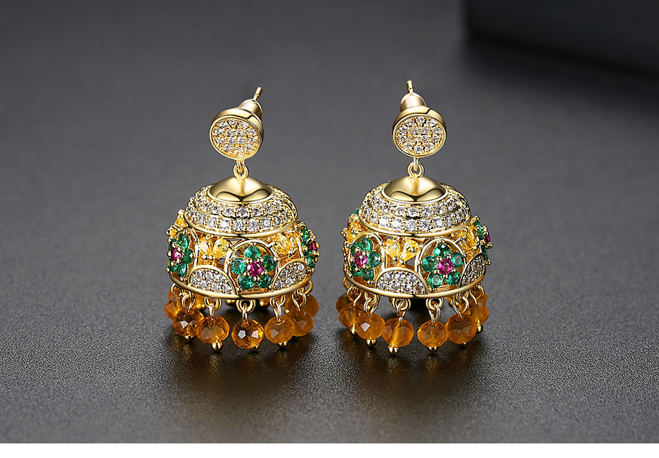 Nihaojewelry Colored Wind Chimes Ladies Temperament Golden Fringed Copper Studded Stud Earrings Gift display picture 1