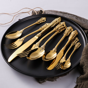 Retro 304 stainless steel Western steak knife, fork and spoon suit court series hotel restaurant tableware factory direct supply