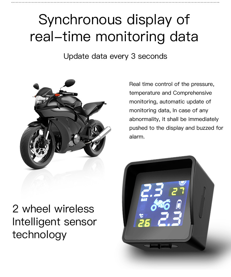 Motorcycle Smart Tire Pressure Monitor Locomotive Wireless Solar Tire Pressure Monitor TPMS Digital Tire Pressure Monitoring