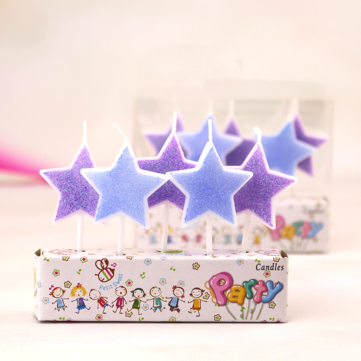 Día de San Valentín polvo de oro vela de feliz cumpleaños pastel de horneado romántico estrella de cinco puntas rosa dorado vela de amor al por mayor