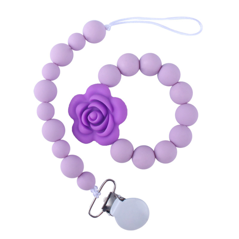 Productos del bebé silicona teether bebé flor dibujos animados silicona juguete teether chupete traje