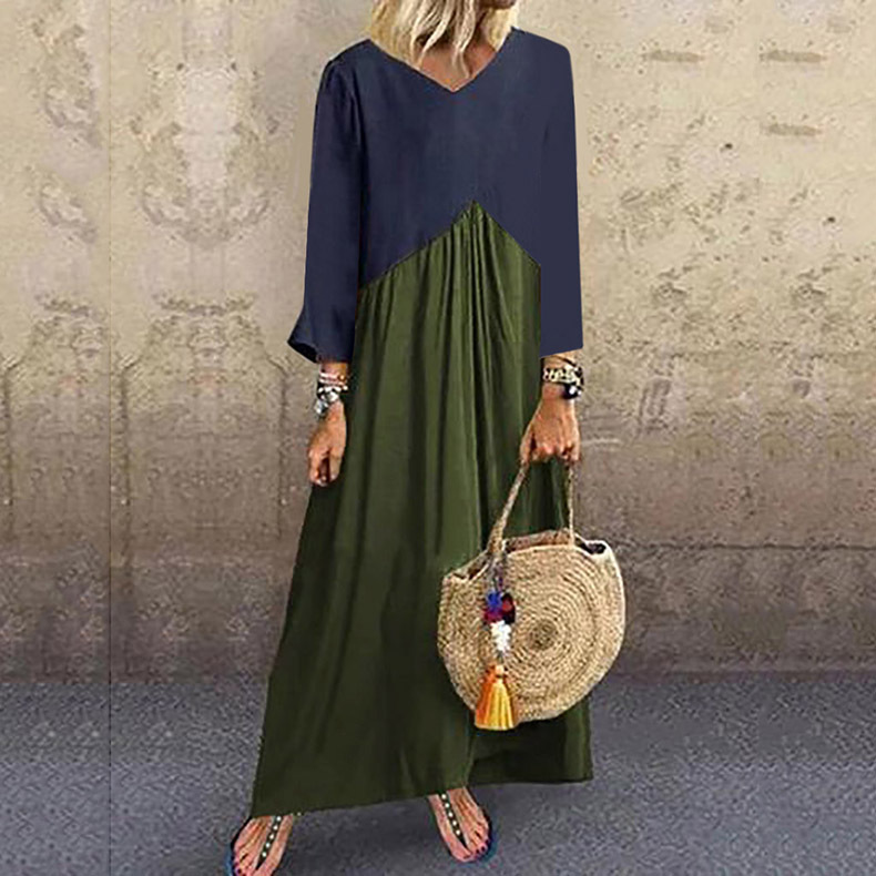 color irregular long-sleeved dress  NSKX18927