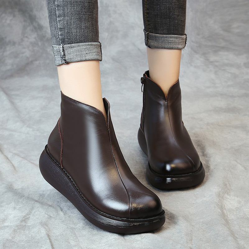 Retro ethnic demi-season insulated low boots platform