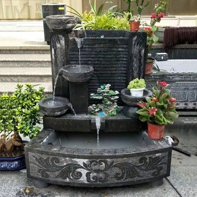 中式園林仿古青石制作 大理石流水石雕噴泉水缽景觀水池石雕擺件