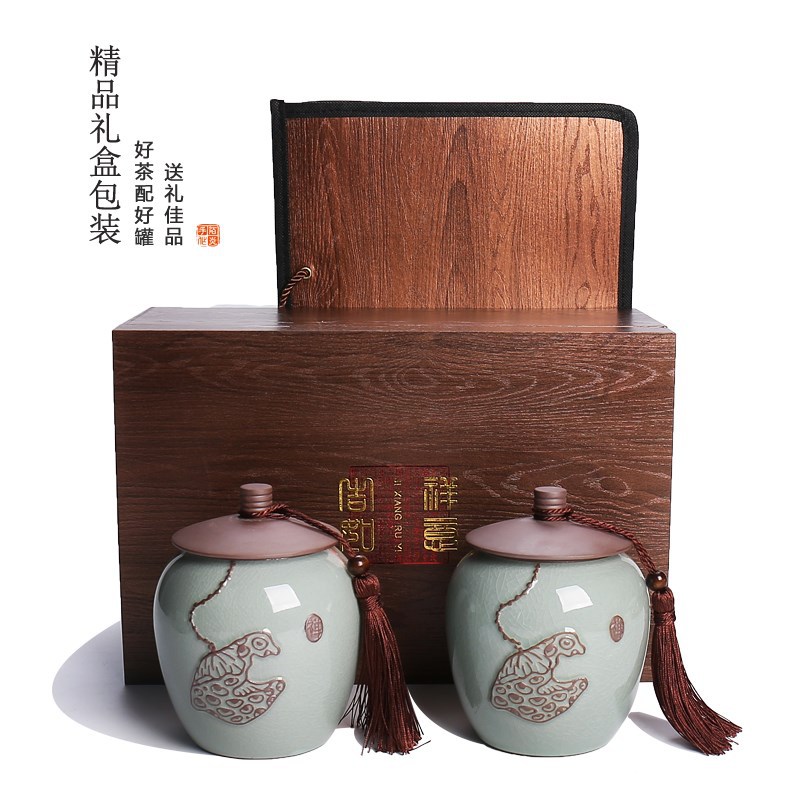 茶叶包装礼盒空新款通用绿茶红茶哥窑叶罐陶瓷中号密封罐双罐定制