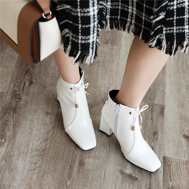 Short boots fashion sexy square head autumn and winter thick side zipper nude boots