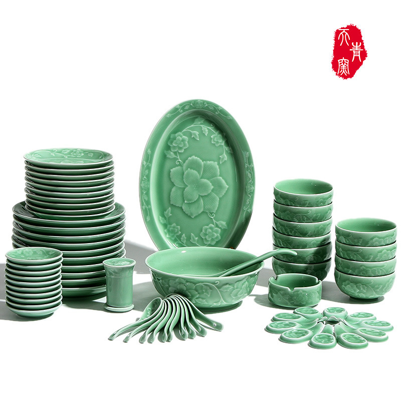 Tianqing kiln factory direct Longquan celadon new Chinese tableware set hotel household ceramic dishes