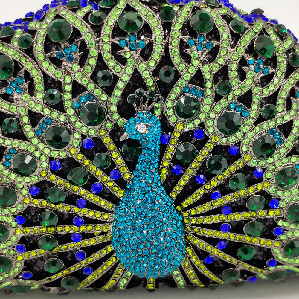 Bolso De Mujer De Moda Nuevo Bolso De Cena De Pavo Real De Metal Bolso De Embrague De Diamantes De Imitación Bolso De Noche Para Mujer display picture 6